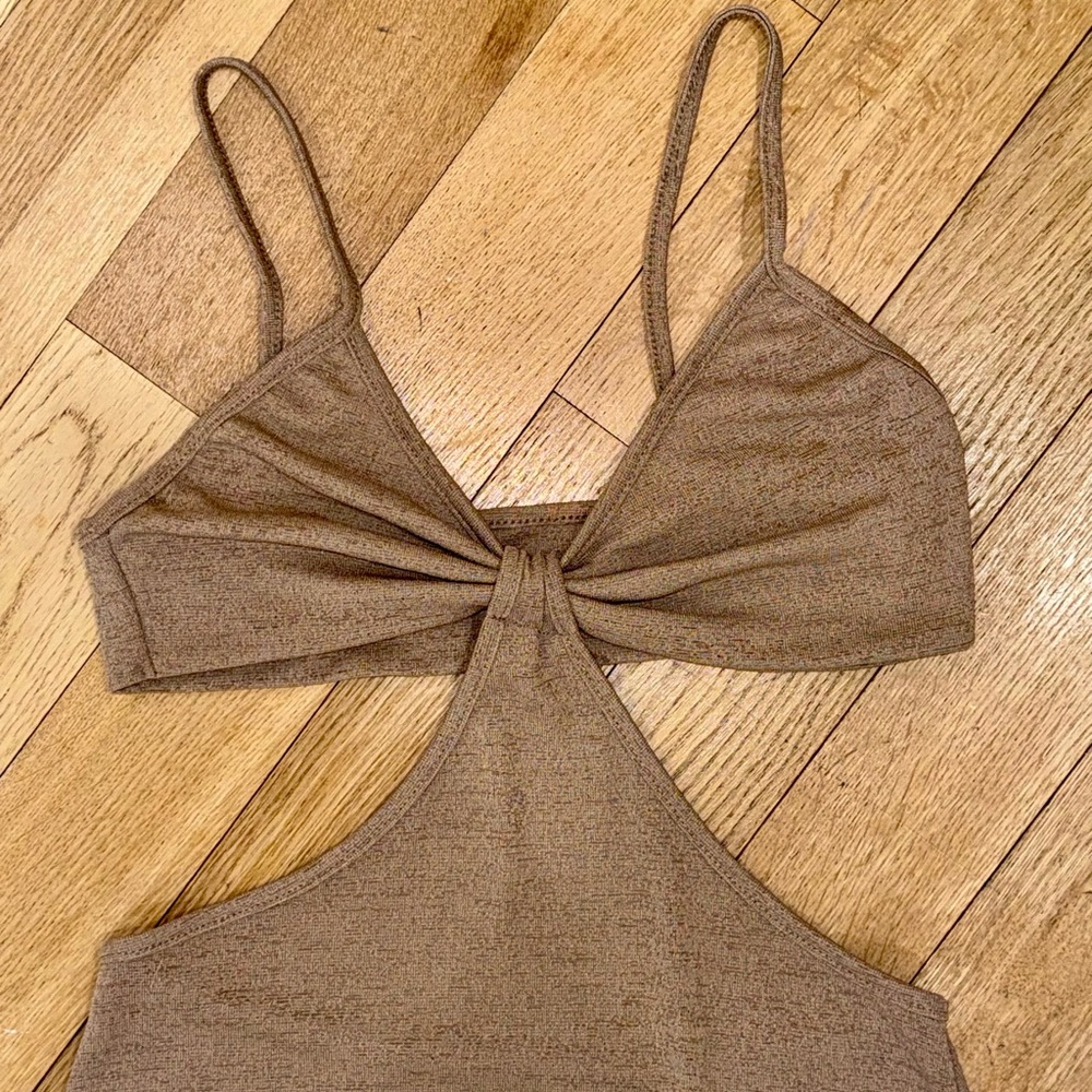 Spaghetti Strap Nude Khaki Cutout Maxi Dress Size Medium - Picture 5 of 8